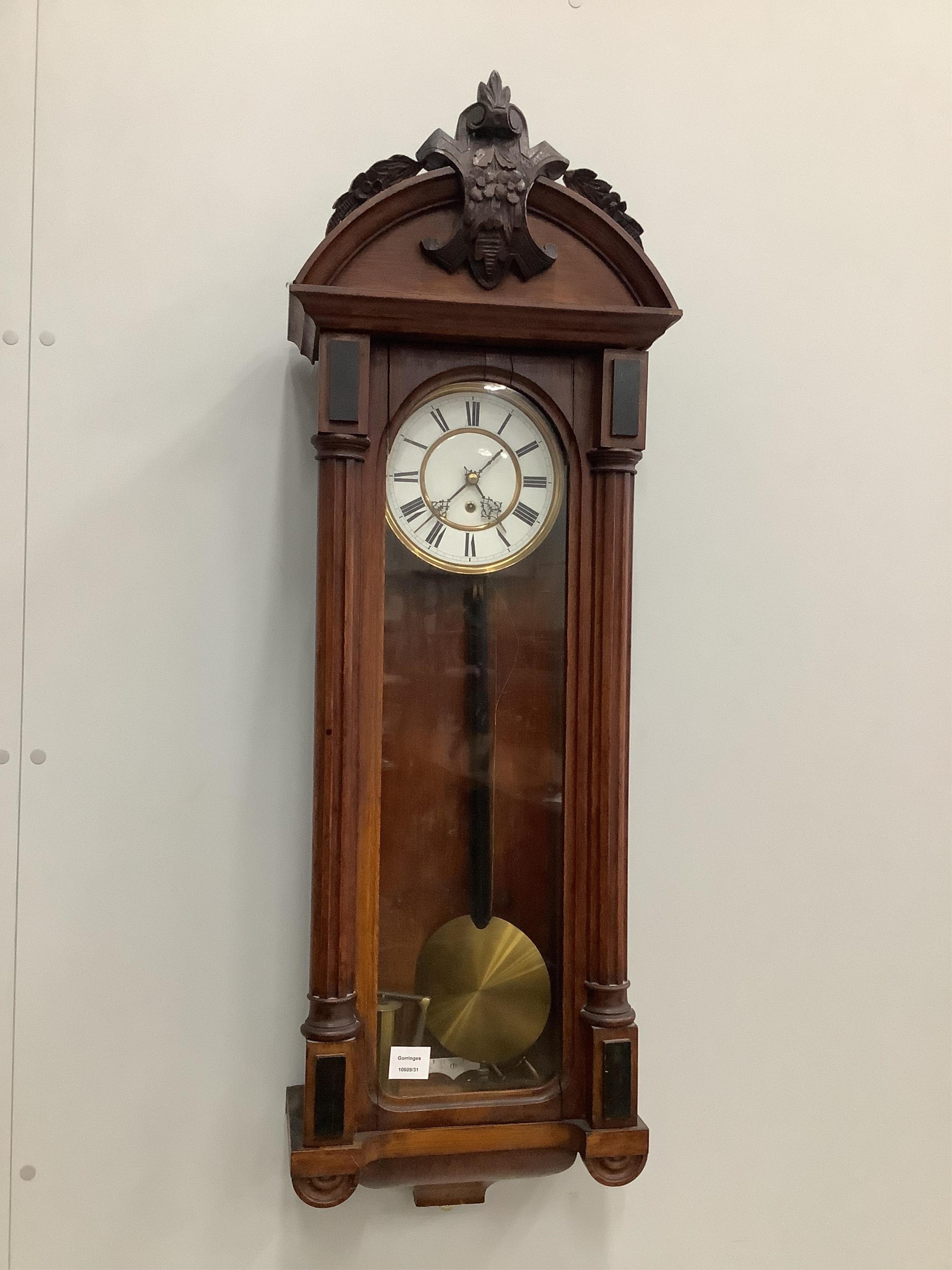 A late 19th century Vienna regulator wall clock, height 108cm. Condition - fair to good